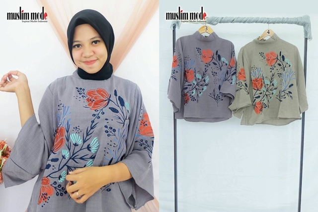 Atsw Blouse Bunga Bordir Muslim Mode